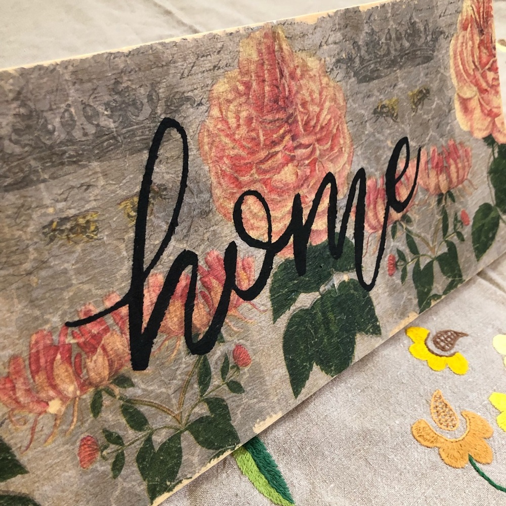 Rustic Shabby Chic "Home" Sign with Floral Design - Picture 4 of 5